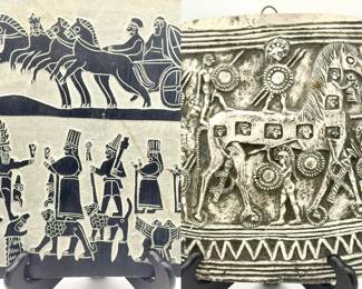 (2) Carved Slate Relief Art