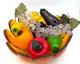 Glass Fruit & Bowl Glowing in Ultraviolet Light