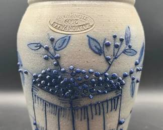2009 Salmon Falls Stoneware Hand-painted “Blueberry Basket” Pottery with Upside-Down Stamp