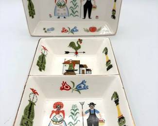 Pennsylvania Dutch Folk Art Ceramic Serving Dishes