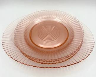 Set of (6) Pink Depression Glass Plates & (1) Platter