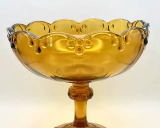 vintage Indiana Glass Teardrop amber pedestal compote