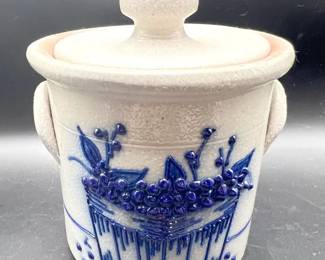 1998 Salmon Falls Stoneware Blueberry Basket Pottery Crock with Lid
