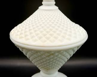 vintage Westmoreland milk glass candy dish in the English Hobnail pattern
