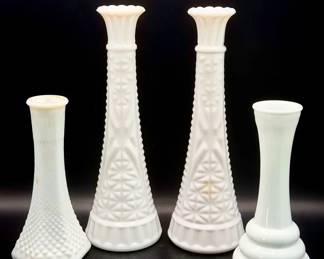 (4) Vintage Milk Glass Vases