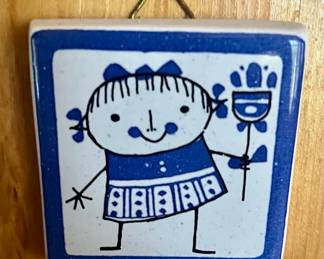 Hand-Painted Scandinavian Square Tile