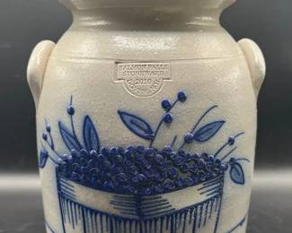 2010 Salmon Falls Stoneware Blueberry Basket Pottery Crock with Handles & Lid