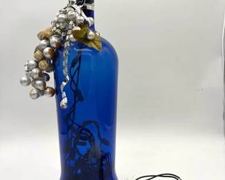 Cobalt Blue Glass Wine Bottle Light *Works*