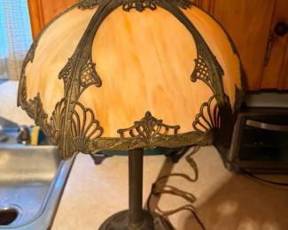 antique Art Nouveau-style Slag Glass table lamp