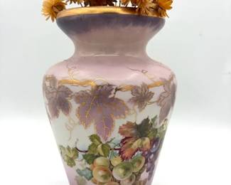 Beautiful Empire China Vase with Hand-painted Grape Motif and Gold Trim