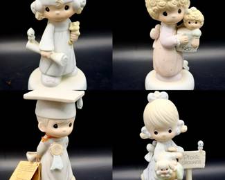 (4) Precious Moments Figurines Feat God Bless You Graduate God bless you graduate Love is the best gift July The Lord bless you and keep you, Jonathan David