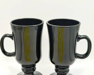 (2) vintage Libbey black amethyst glass Irish coffee mugs
