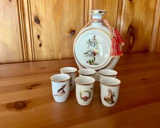 Milk Glass Decanter and (6) Cups Set