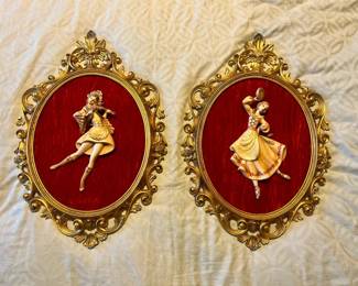 Wall Art Musician Dancer Figurines Mounted on Velvet with Gold Frame (2)