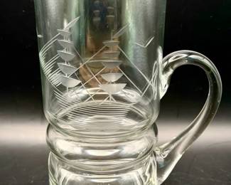 (4) Vintage Etched Ship Beer Mugs