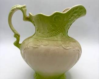 Victorian Inspired Ceramic Wash Pitcher With Green to White Gradient Glaze