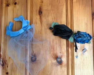 Vintage light blue satin bow hair accessory With Flower Pins