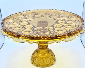 vintage amber glass cake stand Moon & Star Pattern