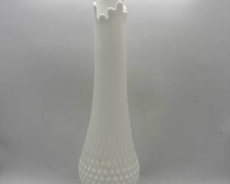 Stunning 20” Tall Hobnail Milk Glass Swung Floor Vase