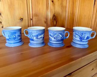 Currier and Ives The Homestead in Winter Blue Mug Set (4)