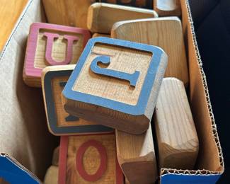 large-scale, rustic alphabet blocks