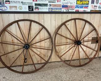 Antique wooden wagon wheels with a 44" diameter