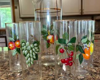 MCM WEST VIRGINIA GLASS CO. TOM COLLINS PITCHER & 6 GLASSES