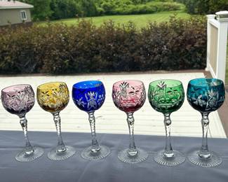 Beautiful Nachtmann Traube Cut To Clear Crystal Wine Glasses Set 6 Multicolor