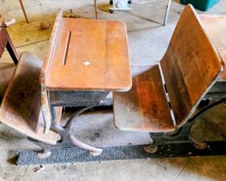 Vintage Wooden School Desks