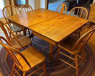 Antique Oak dining table, assorted chairs
