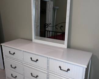 White Wicker Dresser and Mirror