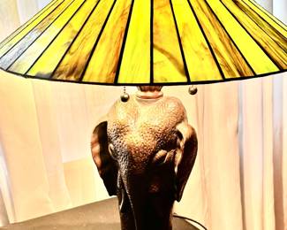 Elephant Lamp with slag glass shade