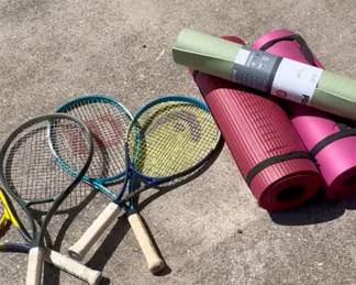 TENNIS RACQUETS, YOGA MATS