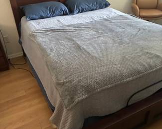 Bed set with adjustable bed with a remote and metal bed frame and wooden headboard and bed set $300