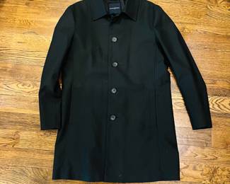 M29 - $30. Mens Banana Republic Black Plaid Modern Trench Coat. Size Large.