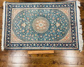 M34 - $75. Peacock Carpet Centre Hand Knotted Persian Rug / Carpet. Measures 35" x 23.25".