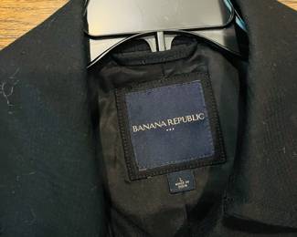 M29 - $30. Mens Banana Republic Black Plaid Modern Trench Coat. Size Large.