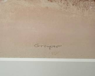 M13 - $40. Fred Fisher "Grouper" Gyotaku. Signed and numbered print. Measures 41" x 23.5" framed.