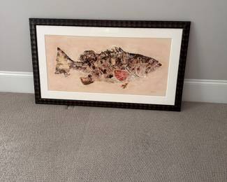 M13 - $40. Fred Fisher "Grouper" Gyotaku. Signed and numbered print. Measures 41" x 23.5" framed.