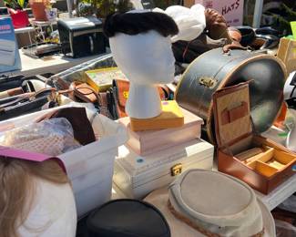 Hats, wigs and vintage hat boxes