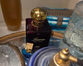 Perfumes vintage brushes and hand mirrors