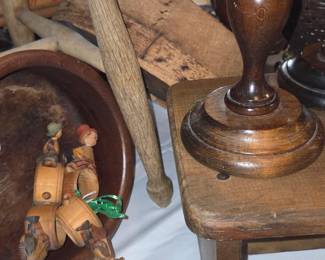 Vintage wooden stools dough bowls