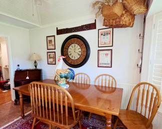 Vintage expandable dining room table with chairs and bench
