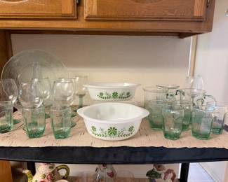 Libbey Chivalry green juice glasses; 