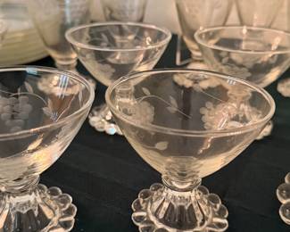 Large selection of Anchor Hocking "Berwick" patter glasses and plates; Boopie beaded base