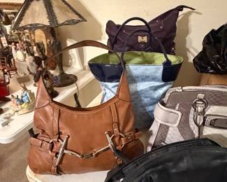 Brown hobo bag; various handbags