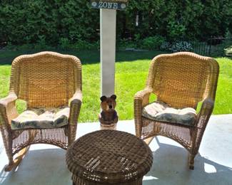 resin wicker rockers with table