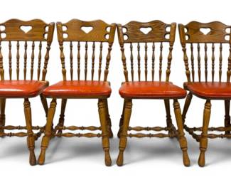 Solid Oak Dining Chairs w Vinyl Cushions