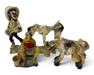 Farmer, Cow, Horse Plaster Figurines