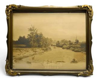 Vintage Landscape Print in Ornate Gold Frame